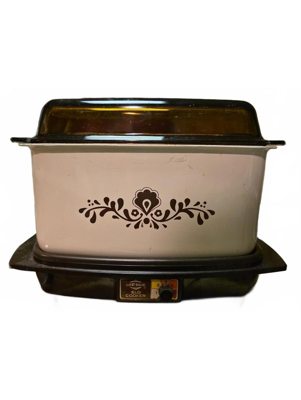 Vintage West Bend Multi-Purpose Slow Cooker 6Qt Brown Flower